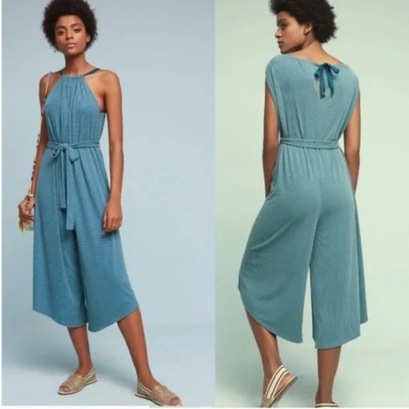 Anthropologie HD in Paris Jacinta Teal Blue Cropped Jumpsuit S - Picture 1 of 4